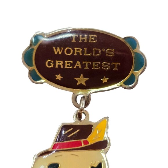 Vintage Snoopy peanuts Worlds Greatest Dad Pin with alittle yellowing fatherday - Picture 8 of 8